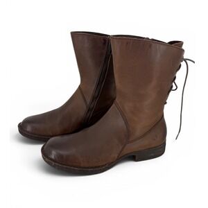 Born Mid-Calf Zip Boots Womens‎ 7M Distressed Brown Leather Lace Up Back Lined